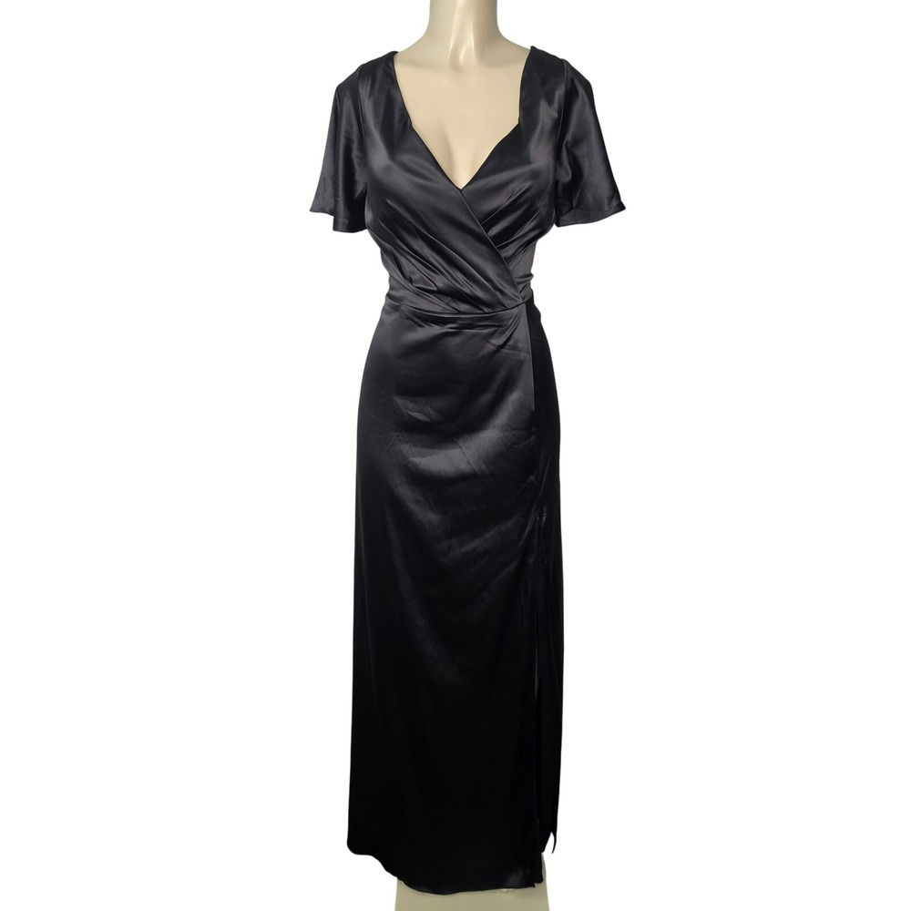 David's Bridal Dress Womens 18 Black DB Studio F20628 Satin Wrap Cowl Back Gown